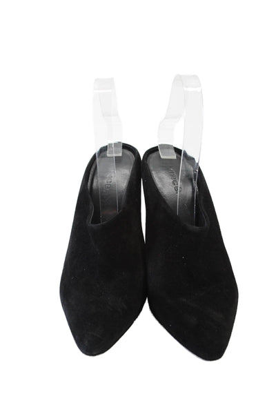 Vince Womens Slip On Block Heel Pointed Toe Mules Black Suede Size 7M