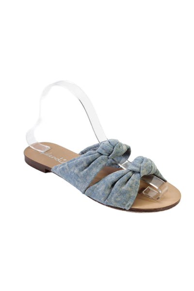 Splendid Womens Double Knotted Denim Slide Sandals Blue Size 7.5