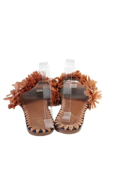 De Siena Womens Raffia Fringe Crystal Slide Sandals Brown Size 37