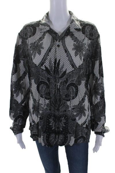 The Kooples Womens Abstract Print Buttoned Collared Long Sleeve Top Black Size M