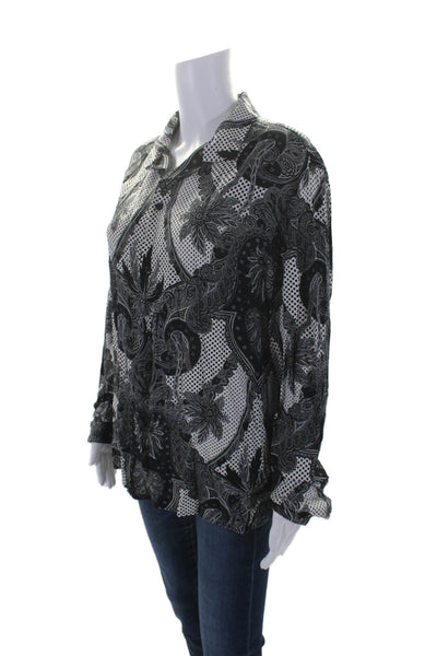 The Kooples Womens Abstract Print Buttoned Collared Long Sleeve Top Black Size M