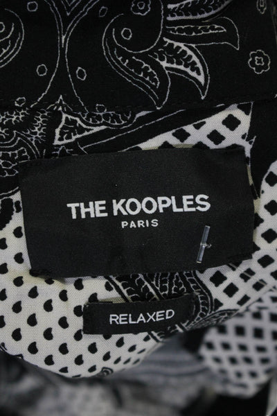 The Kooples Womens Abstract Print Buttoned Collared Long Sleeve Top Black Size M