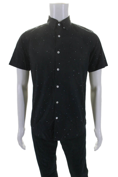 Steven Alan Mens Cotton Spotted Collared Buttoned Short Sleeve Top Navy Size S