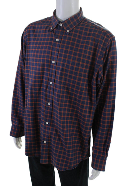 Charles Tyrwhitt Mens Orange Blue Plaid Collar Long Sleeve Dress Shirt Size L