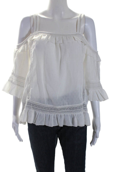 Calypso Saint Barth Womens Off Shoulder Short Sleeve Lace Trim Top White Size S