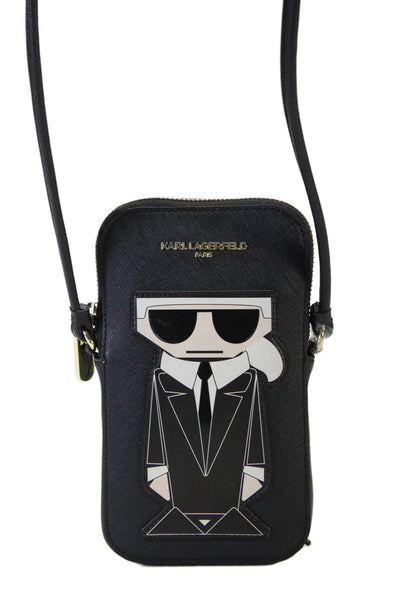 Karl Lagerfeld Saffiano Leather Karl Patchwork Maybelle Crossbody Handbag Black