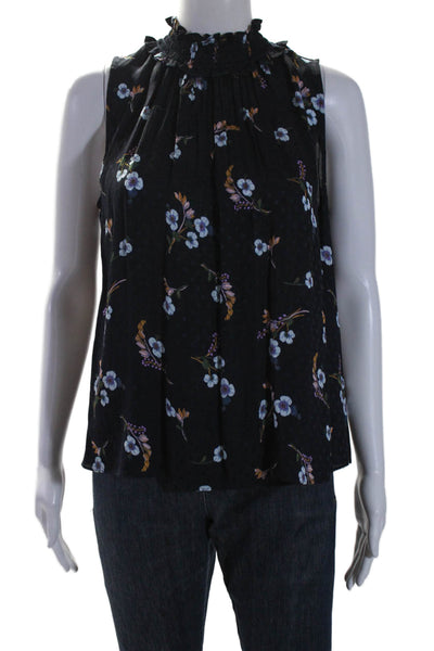 Rebecca Taylor Women's Smocked Neck Sleeveless Silk Floral Blouse Size 4