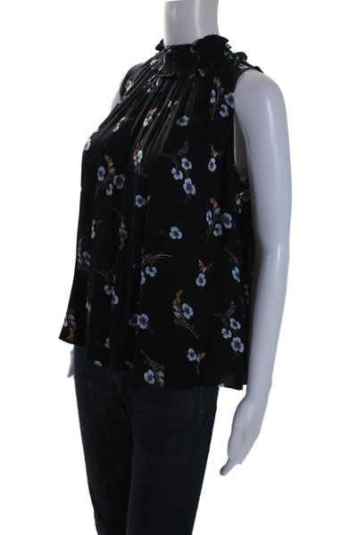 Rebecca Taylor Women's Smocked Neck Sleeveless Silk Floral Blouse Size 4