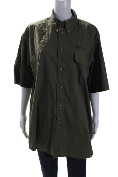 Beretta Women's Collared Short Sleeves Button Down Shirt Olive Green Size L