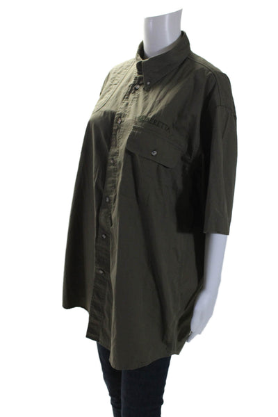 Beretta Women's Collared Short Sleeves Button Down Shirt Olive Green Size L