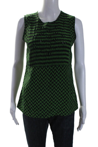 Tory Burch Women's Round Neck Sleeveless Pintuck Chevon Print Blouse Size 4