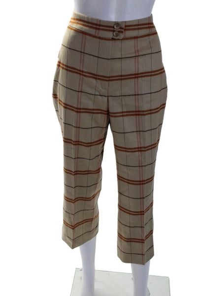 Golfino Womens Brown Wool Blend Plaid High Rise Crop Straight Pants Size 12