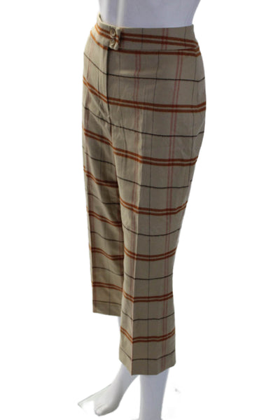 Golfino Womens Brown Wool Blend Plaid High Rise Crop Straight Pants Size 12