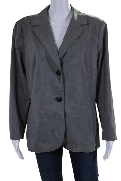 Lafayette 148 New York Womens Wool Buttoned Collared Blazer Gray Size 14