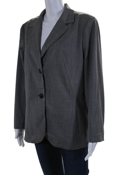 Lafayette 148 New York Womens Wool Buttoned Collared Blazer Gray Size 14