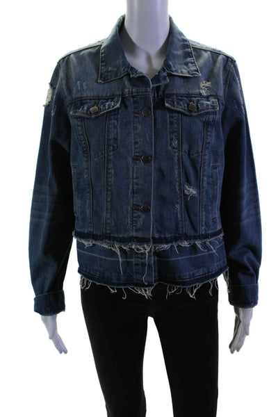 Velvet Heart Womens Blue Cotton Distress Ripped Long Sleeve Denim Jacket Size M