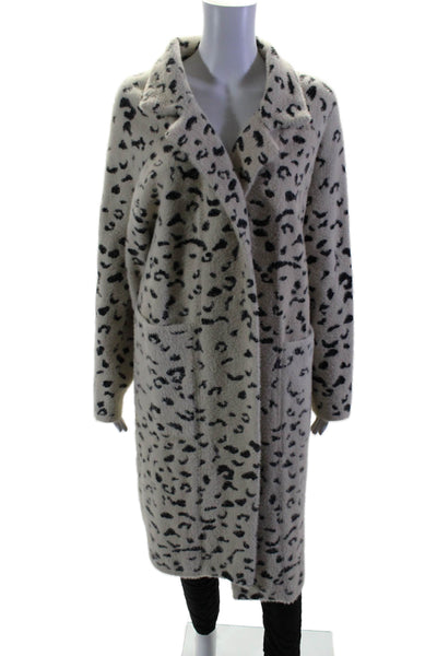 Six Crisp Days Womens White Fuzzy Leopard Print Long Sleeve Jacket Size XS/S