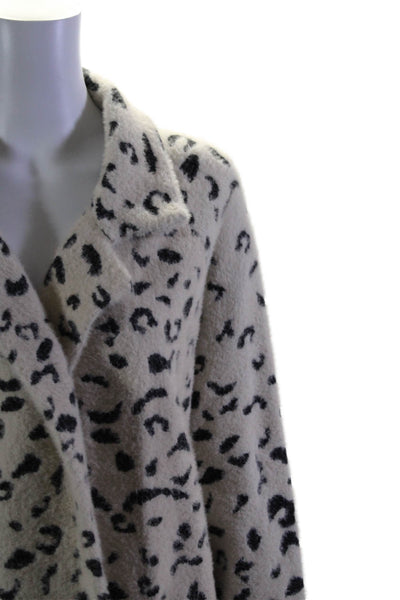 Six Crisp Days Womens White Fuzzy Leopard Print Long Sleeve Jacket Size XS/S