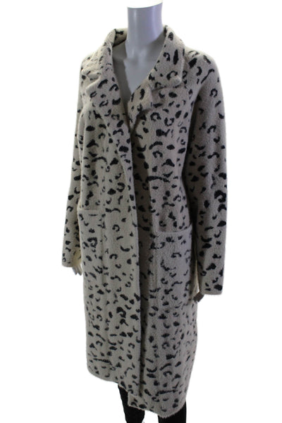 Six Crisp Days Womens White Fuzzy Leopard Print Long Sleeve Jacket Size XS/S