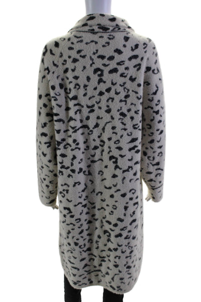 Six Crisp Days Womens White Fuzzy Leopard Print Long Sleeve Jacket Size XS/S