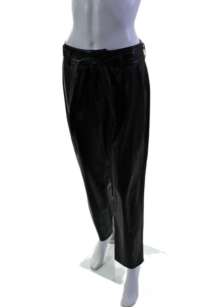 David Lerner Womens Black Vegan Leather Belt High Rise Straight Pants Size 8