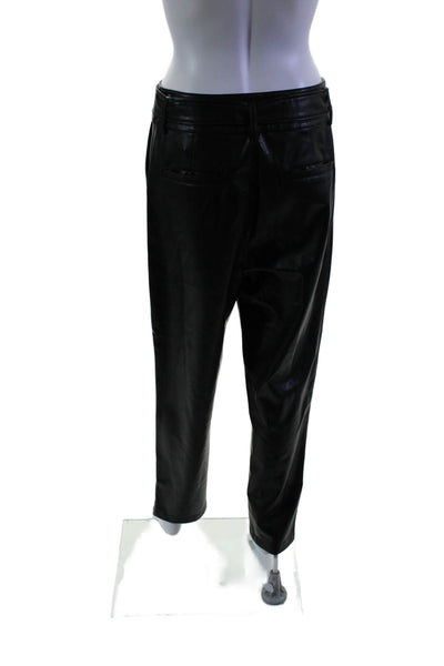 David Lerner Womens Black Vegan Leather Belt High Rise Straight Pants Size 8