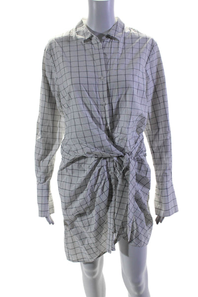 Habitual Womens Cotton White Window Pane Print Tie Front Shirt Dress Size M