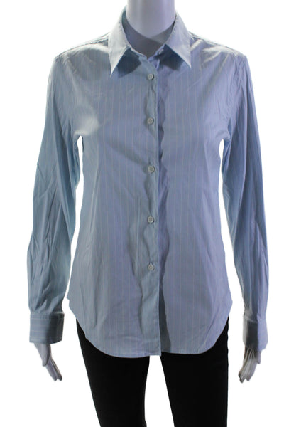 Piazza Sempione Womens Cotton Blue Striped Long Sleeve Button Down Shirt Size 42