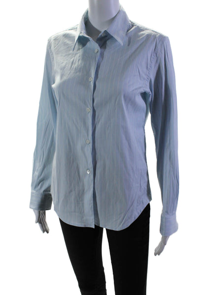 Piazza Sempione Womens Cotton Blue Striped Long Sleeve Button Down Shirt Size 42