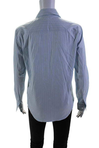 Piazza Sempione Womens Cotton Blue Striped Long Sleeve Button Down Shirt Size 42