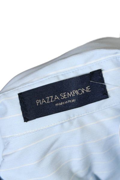 Piazza Sempione Womens Cotton Blue Striped Long Sleeve Button Down Shirt Size 42