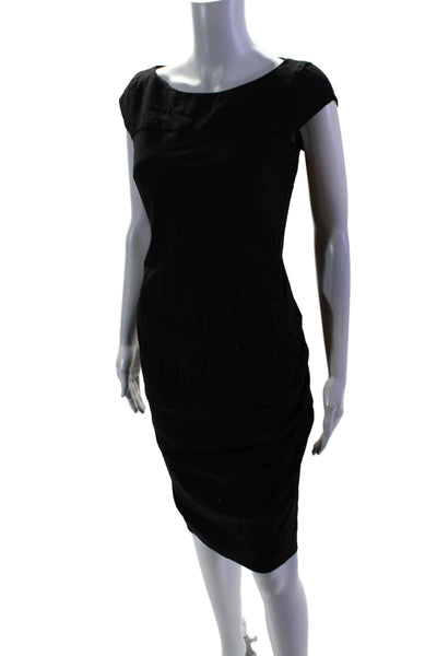 Cynthia Steffe Womens Wool Boat Neck Short Sleeve Wiggle Dress Black Size 2