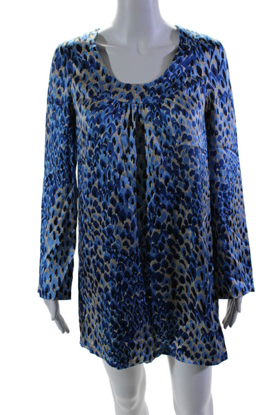 Tibi Womens Silk Charmeuse Spotted Print Long Sleeve Shift Dress Blue Size 2