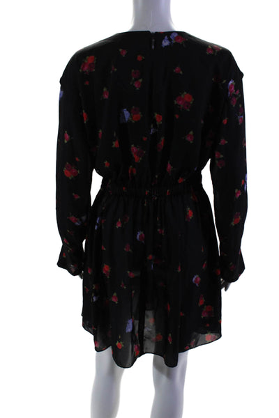 Jason Wu Womens Floral Print Long Sleeve Unlined Mini A-Line Dress Black Size 2