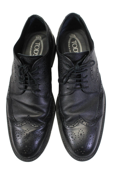 Tods Mens Black Leather Lace Up Wingtip Brogue Oxford Shoes Size 9