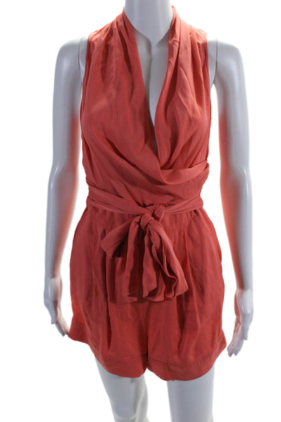 Catherine Malandrino Womens Draped V-Neck Sleeveless Zip Up Romper Pink Size XS