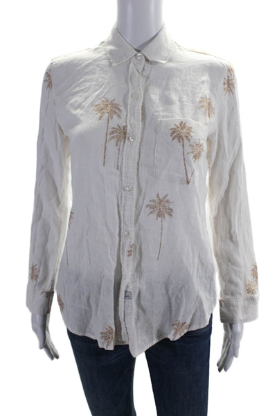 Rails Womens Metallic Linen Blend Collared Button Up Blouse Top White Size XS