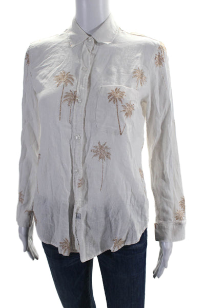 Rails Womens Metallic Linen Blend Collared Button Up Blouse Top White Size XS