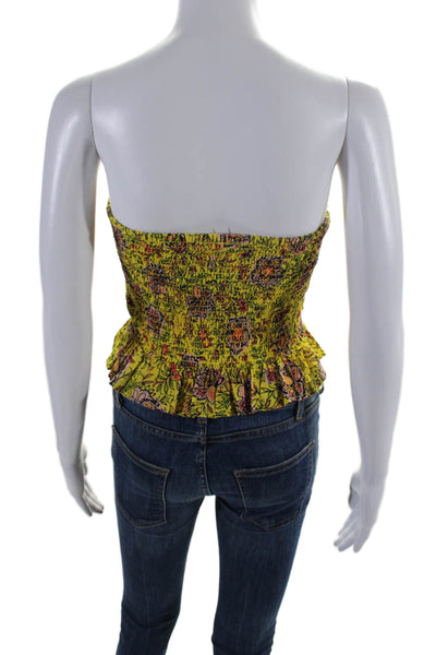 Free People Womens Cotton Floral Print Ruched Strapless Top Yellow Size XS