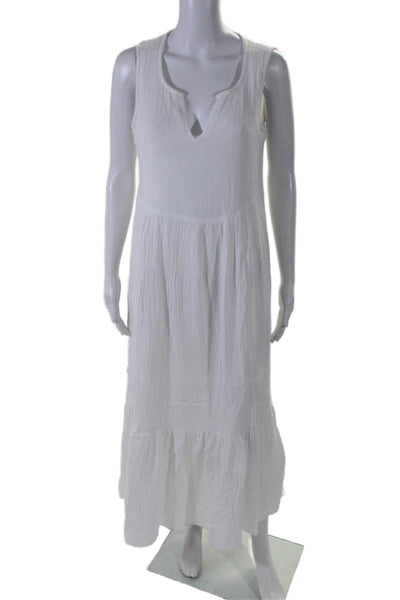 Beach Lunch Lounge Women's Round Neck Sleeveless Tiered Maxi Dress White Size M