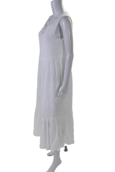 Beach Lunch Lounge Women's Round Neck Sleeveless Tiered Maxi Dress White Size M