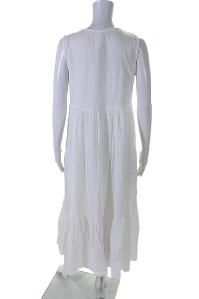 Beach Lunch Lounge Women's Round Neck Sleeveless Tiered Maxi Dress White Size M