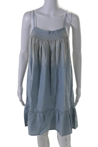 Soft Joie Women's Square Neck Spaghetti Straps Chambray Tiered Mini Dress Size M