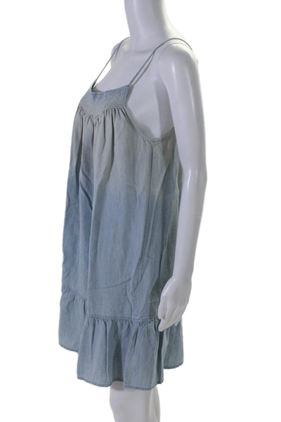 Soft Joie Women's Square Neck Spaghetti Straps Chambray Tiered Mini Dress Size M