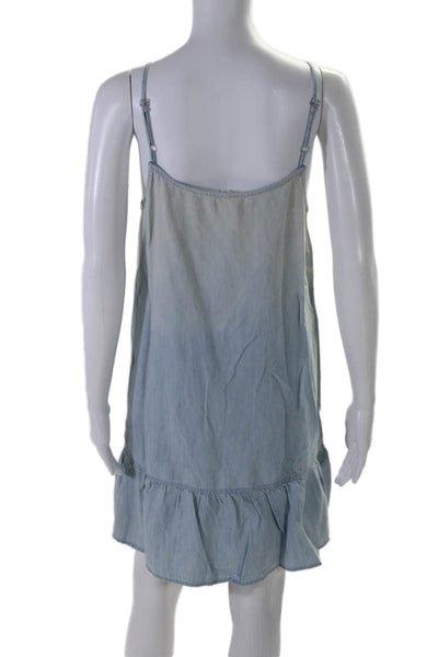 Soft Joie Women's Square Neck Spaghetti Straps Chambray Tiered Mini Dress Size M