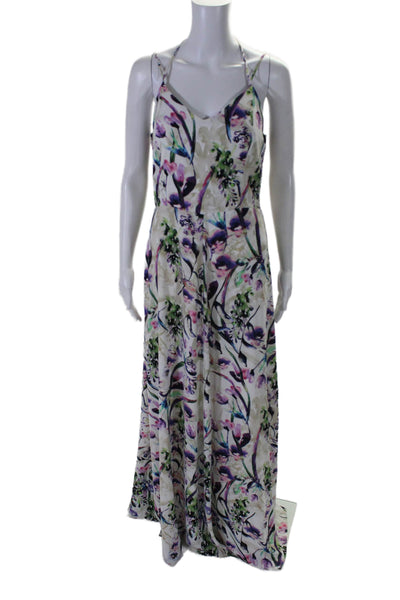 Amanda Uprichard Women's V-Neck Spaghetti Straps Floral Maxi Dress Size M