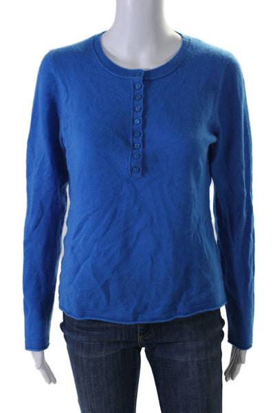 Cynthia Rowley Women's Round Neck Long Sleeves Cashmere Sweater Blue Size M