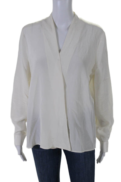 Cuyana Women's V-Neck Long Sleeves Button Up Silk Blouse Cream Size M