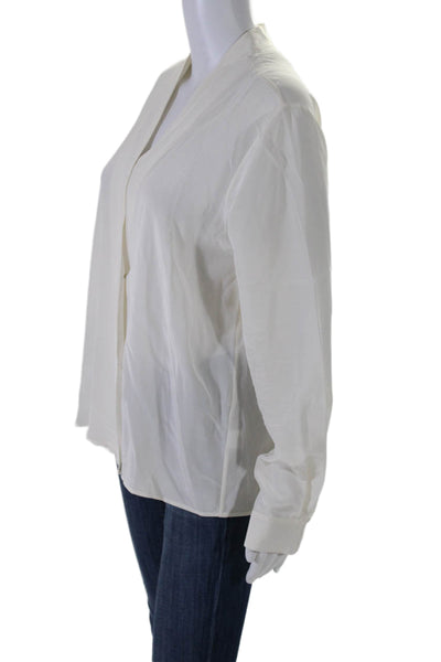 Cuyana Women's V-Neck Long Sleeves Button Up Silk Blouse Cream Size M