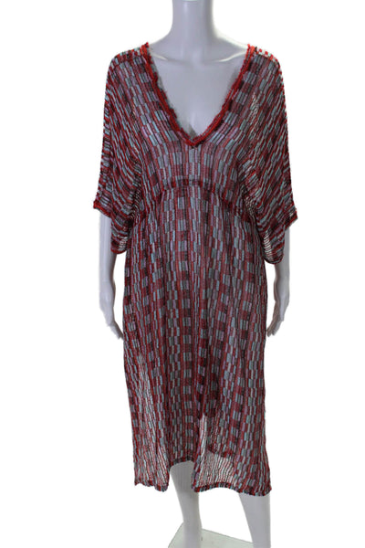 Missoni Womens V Neck Knit Short Sleeve Double Slit Coverup Dress Red Size S